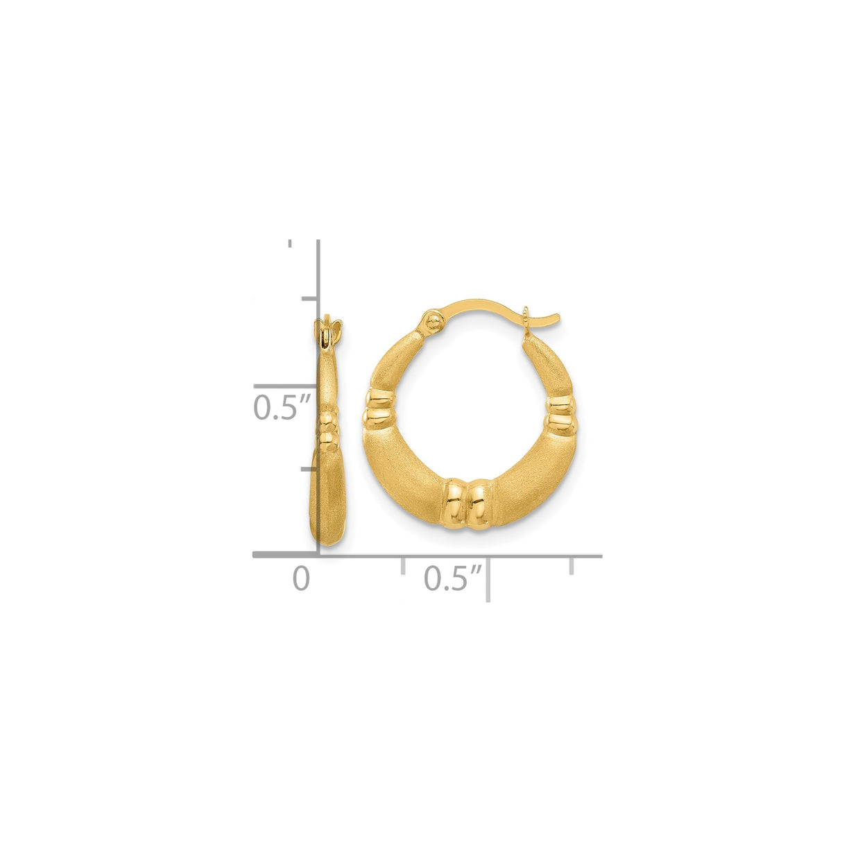 14k Yellow Gold Hoop Earrings with Textured Bamboo Design and Matte Finish