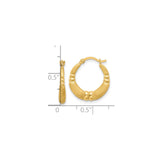 14k Yellow Gold Hoop Earrings with Textured Bamboo Design and Matte Finish