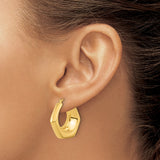 14k Yellow Gold Hexagon Hoop Earrings, Modern Geometric Lightweight Design for Women