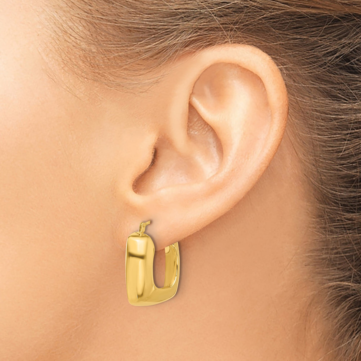 14k Yellow Gold Square Hoop Earrings, Chunky Modern Design with High Polish Finish