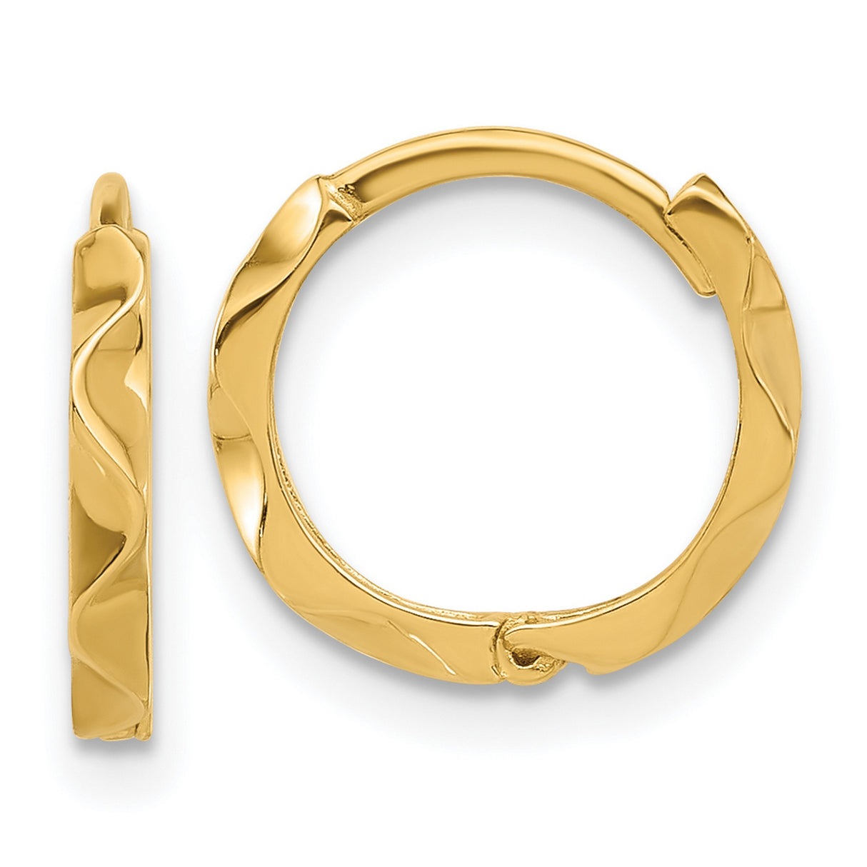 14k Yellow Gold Hoop Earrings with Wavy Texture, Modern Minimalist Design, Hinged Closure