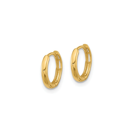 14k Yellow Gold Huggie Hoop Earrings, Small Polished Classic Hoops with Hinged Closure