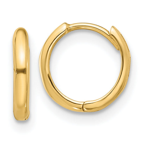 14k Yellow Gold Huggie Hoop Earrings, Small Polished Classic Hoops with Hinged Closure