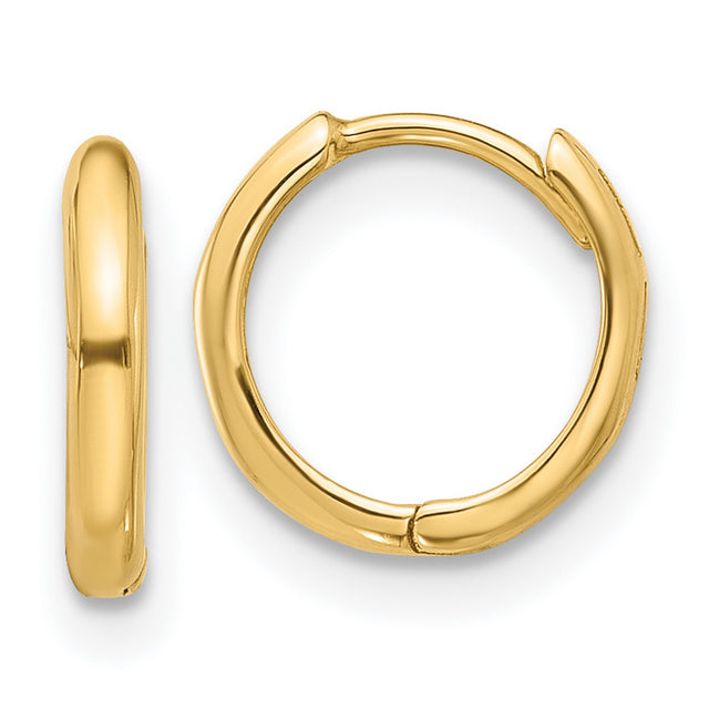 14k Yellow Gold Huggie Hoop Earrings, Small Polished Classic Hoops with Hinged Closure