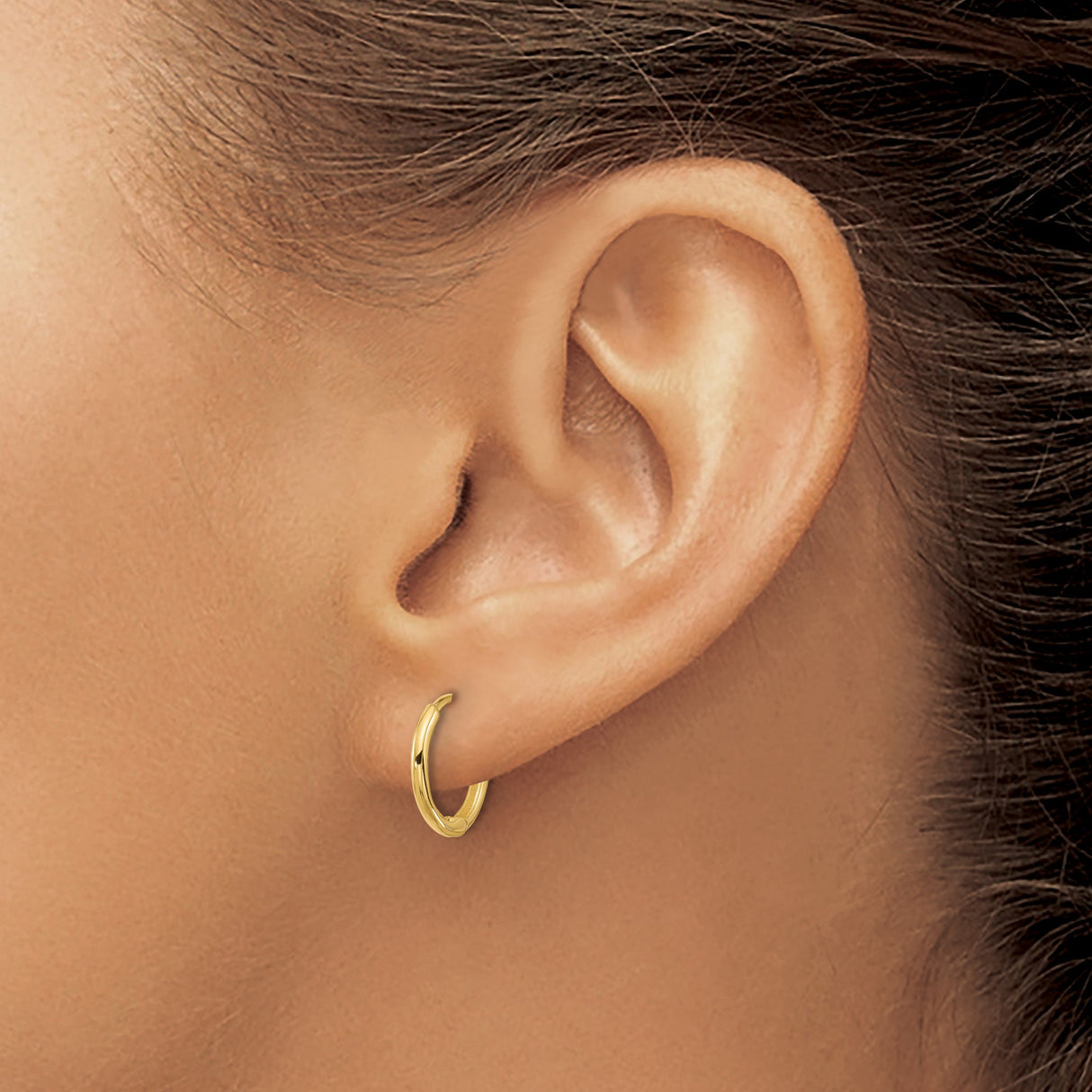 14k Yellow Gold Hoop Earrings, Small Lightweight Polished Hoops with Hinged Snap Closure