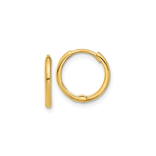 14k Yellow Gold Hoop Earrings, Small Lightweight Polished Hoops with Hinged Snap Closure