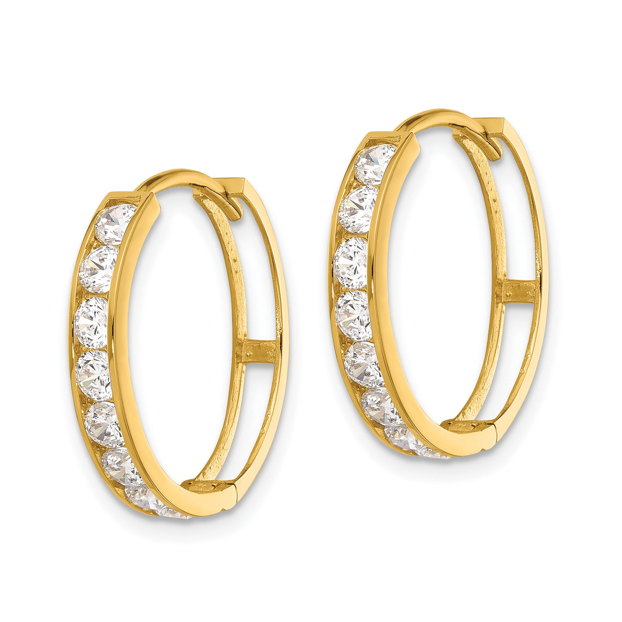 14k Yellow Gold Hoop Earrings with Cubic Zirconia, Channel Set Medium Huggie Style