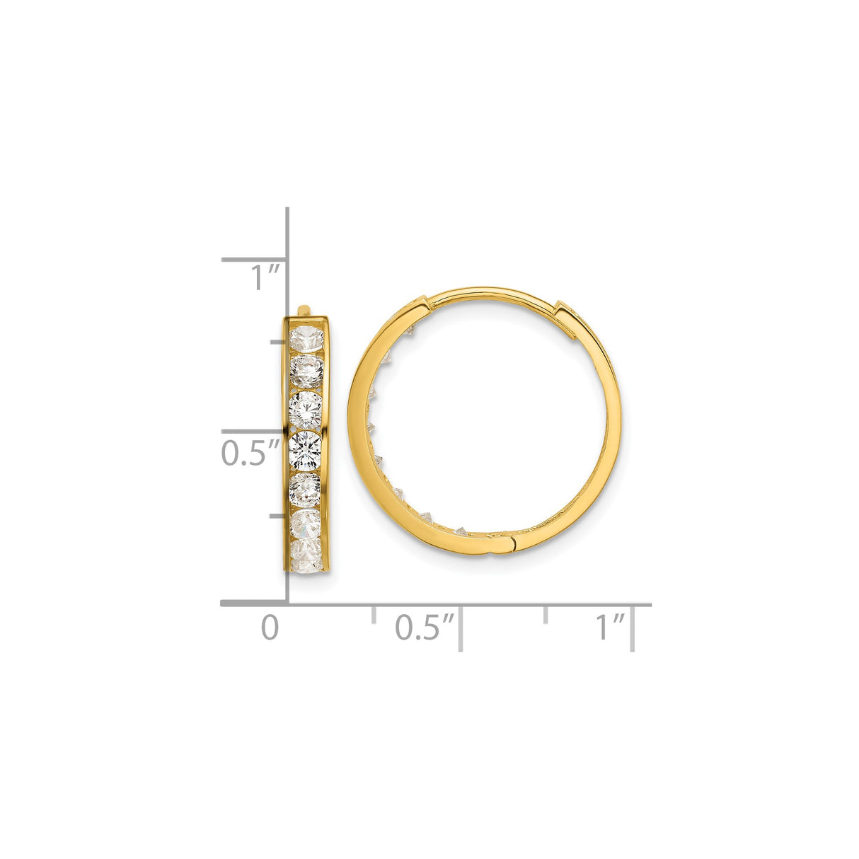 14k Yellow Gold Hoop Earrings with Cubic Zirconia, Channel Set Medium Huggie Style