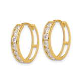 14k Yellow Gold Hoop Earrings with Cubic Zirconia, Classic Channel Set Huggie Style for Women