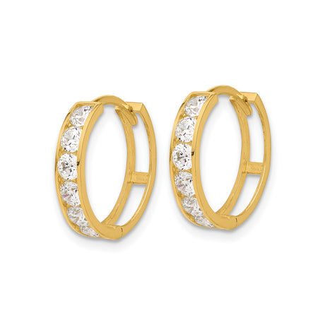 14k Yellow Gold Huggie Hoop Earrings with Channel Set Cubic Zirconia, Small Contemporary Style
