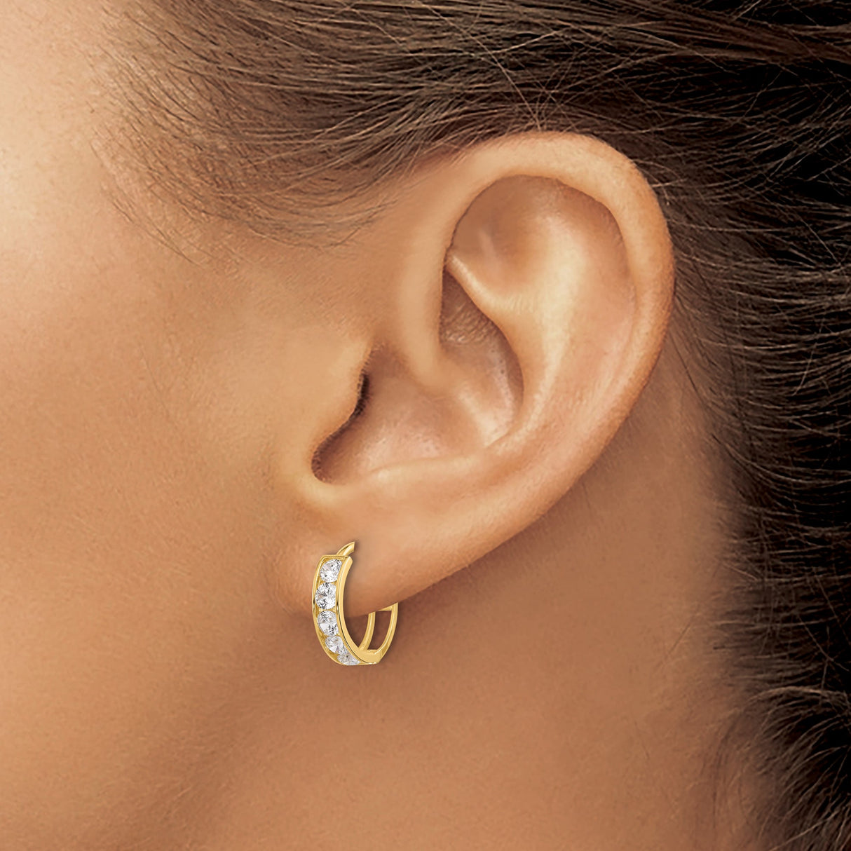 14k Yellow Gold Huggie Hoop Earrings with Cubic Zirconia, Channel-Set Design for Women