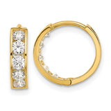 14k Yellow Gold Huggie Hoop Earrings with Cubic Zirconia, Channel-Set Design for Women