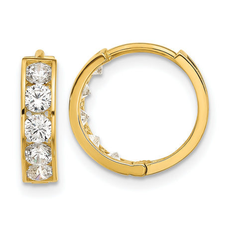14k Yellow Gold Huggie Hoop Earrings with Cubic Zirconia, Channel-Set Design for Women