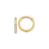 14k Yellow Gold Hoop Earrings with Cubic Zirconia in Channel Setting, Classic Huggie Style for Women