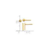 14k Yellow Gold Stud Earrings with Bar and Ball Designs, Modern Minimalist Geometric Style
