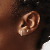 14k White Gold Stud Earrings with Polished Ball and Sleek Bar Design, Minimalist Geometric Style