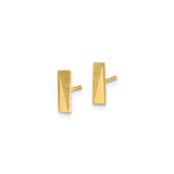14k Yellow Gold Bar Stud Earrings, Textured and Polished Geometric Design, Minimalist Style