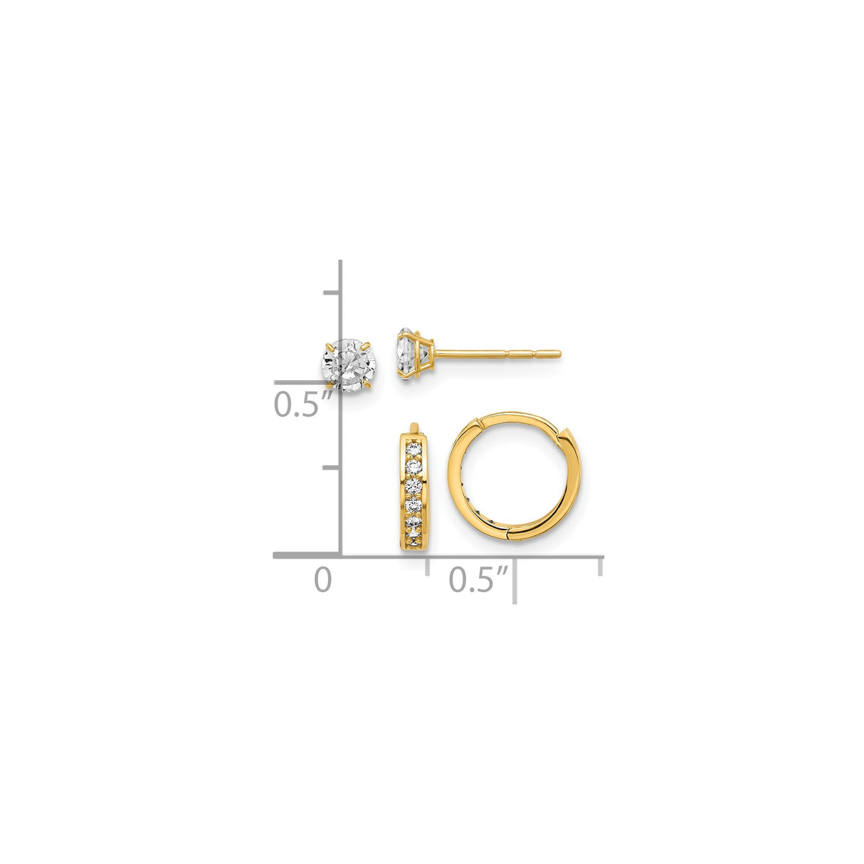 14k Yellow Gold Earrings Set with Cubic Zirconia, Includes Studs and Channel Set Hoops