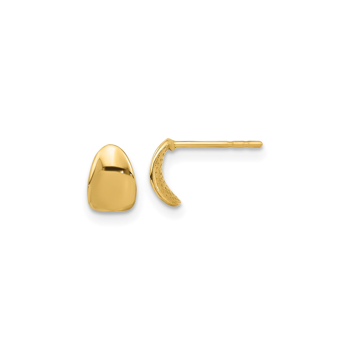 14k Yellow Gold Nugget Stud Earring, Solid Back, Polished Finish, Hip Hop Style for Men