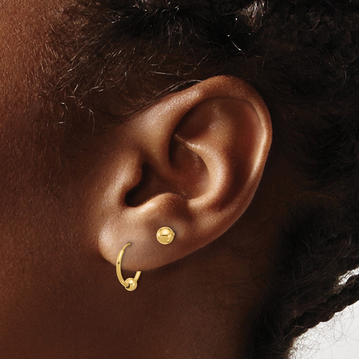 14k Yellow Gold Earrings Set with Ball Studs and Hoop Styles, Minimalist Design