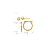 14k Yellow Gold Earring Set with Polished Hoop Earrings and Ball Studs for Women