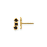 14k Yellow Gold Stud Earrings with Stacked Black Enamel Triangles, Geometric Minimalist Style