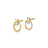 14k Yellow Gold Stud Earrings with Cubic Zirconia, Open Oval Baguette Design, Minimalist Style for Women