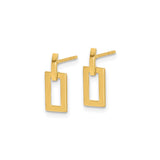 14k Yellow Gold Dangle Stud Earrings with Open Rectangle Geometric Design