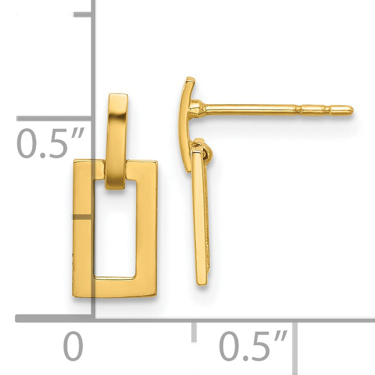14k Yellow Gold Dangle Stud Earrings with Open Rectangle Geometric Design