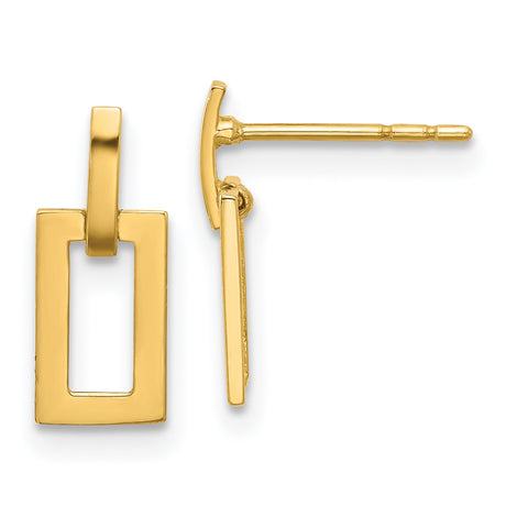 14k Yellow Gold Dangle Stud Earrings with Open Rectangle Geometric Design