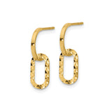 14k Yellow Gold Dangle Hoop Earrings with Hammered Oval Links, Lightweight Textured Design