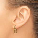 14k Yellow Gold Dangle Hoop Earrings with Hammered Oval Links, Lightweight Textured Design