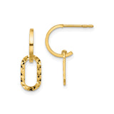 14k Yellow Gold Dangle Hoop Earrings with Hammered Oval Links, Lightweight Textured Design