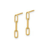 14k Yellow Gold Drop Earrings with Elongated Oval Link Chain, Minimalist Dangle Style for Women
