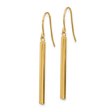 14k Yellow Gold Drop Earrings, Minimalist Vertical Bar Design, Polished Long Dangles for Women