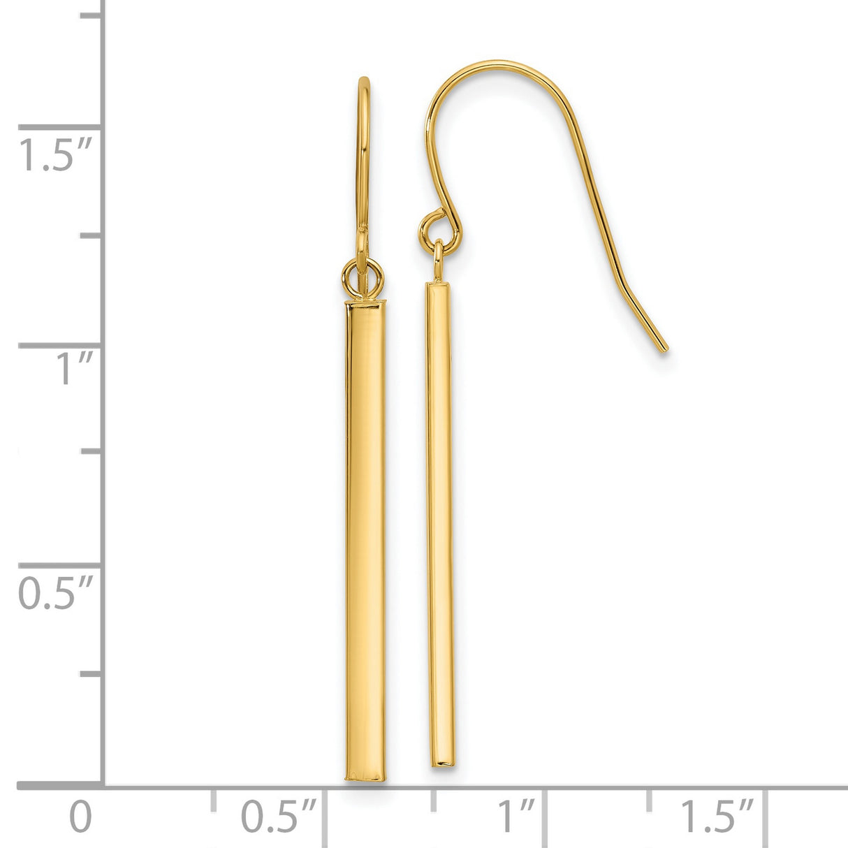 14k Yellow Gold Drop Earrings, Minimalist Vertical Bar Design, Polished Long Dangles for Women