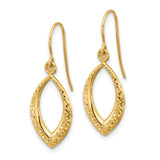 14k Yellow Gold Marquise Dangle Earrings, Diamond Cut Openwork Ichthys Faith Design