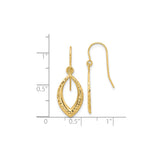 14k Yellow Gold Marquise Dangle Earrings, Diamond Cut Openwork Ichthys Faith Design