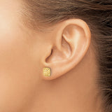 14k Yellow Gold Stud Earrings with Cushion Cut Diamond Textured Design