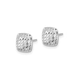 14k White Gold Cushion Cut Stud Earrings with Diamond Cut Textured Finish
