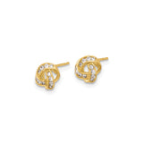 14K Yellow Gold Love Knot Stud Earrings With Round Cut CZ