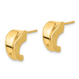 14k Yellow Gold Hoop Stud Earrings, Sculptural J Hoops with Polished Finish, Modern Bold Design