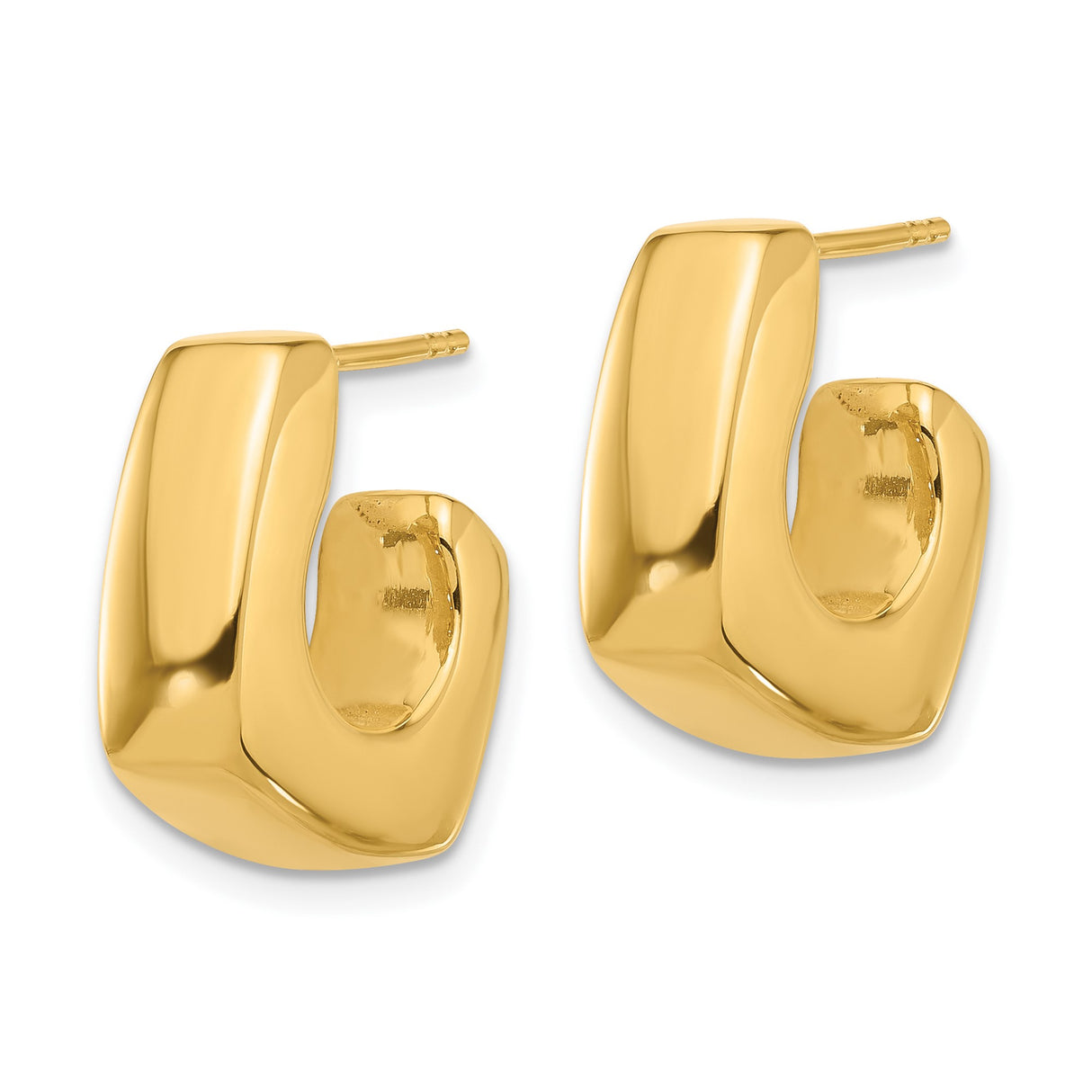 14k Yellow Gold Squared Hoop Earrings, Modern Minimalist J-Hoop Style for Women