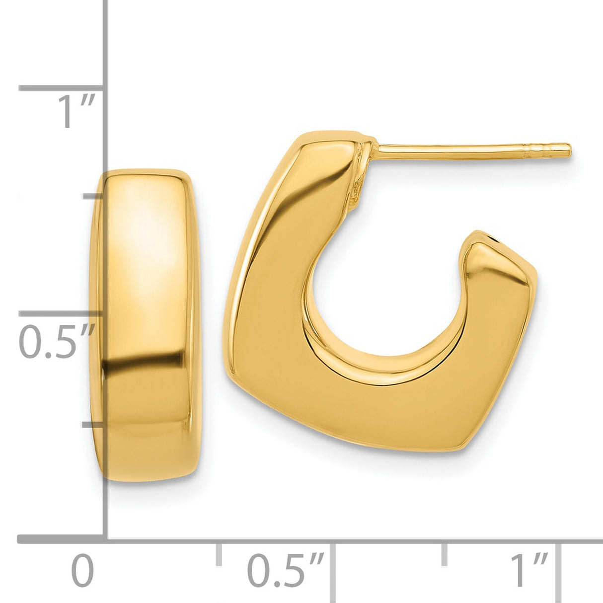 14k Yellow Gold Squared Hoop Earrings, Modern Minimalist J-Hoop Style for Women