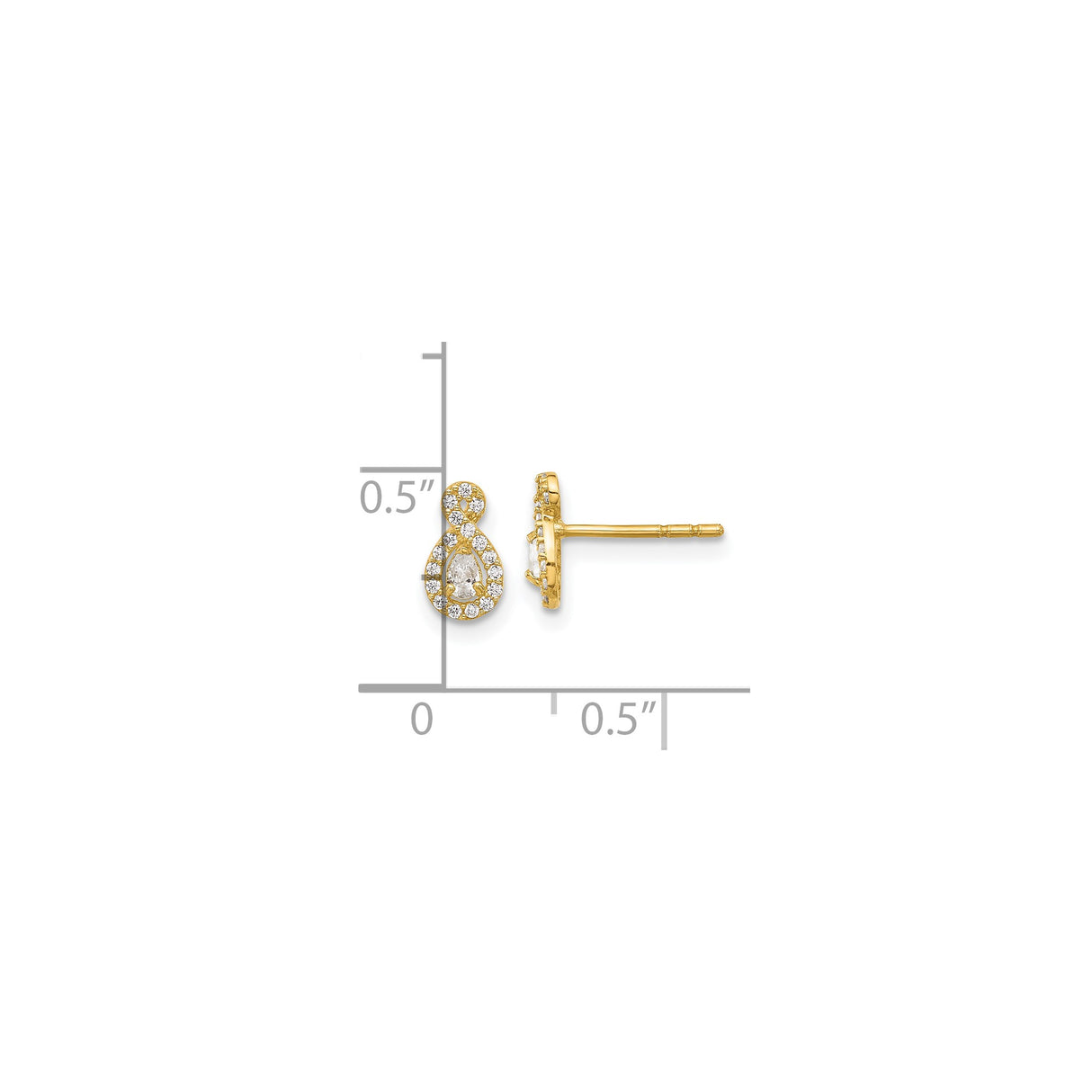 14k Yellow Gold Infinity Teardrop Stud Earrings with Cubic Zirconia Accents, Romantic Style