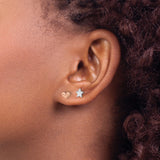 14k Two Tone Gold Stud Earrings with Rose Gold Heart and White Gold Star Design