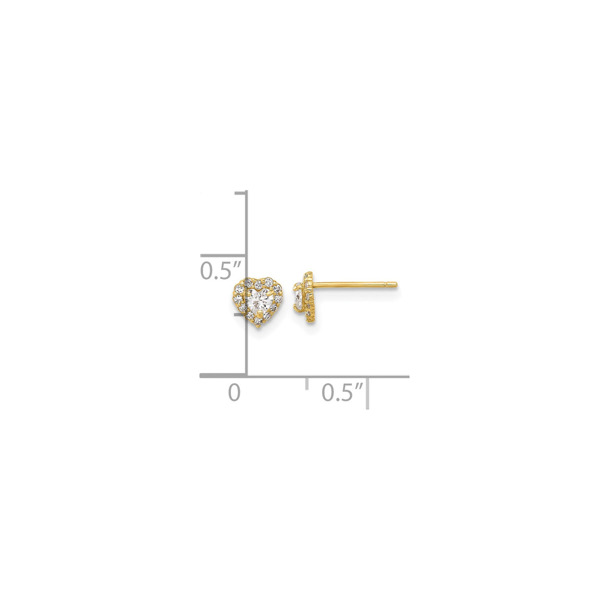 14k Yellow Gold Heart Stud Earrings with Cubic Zirconia and Accent Stones
