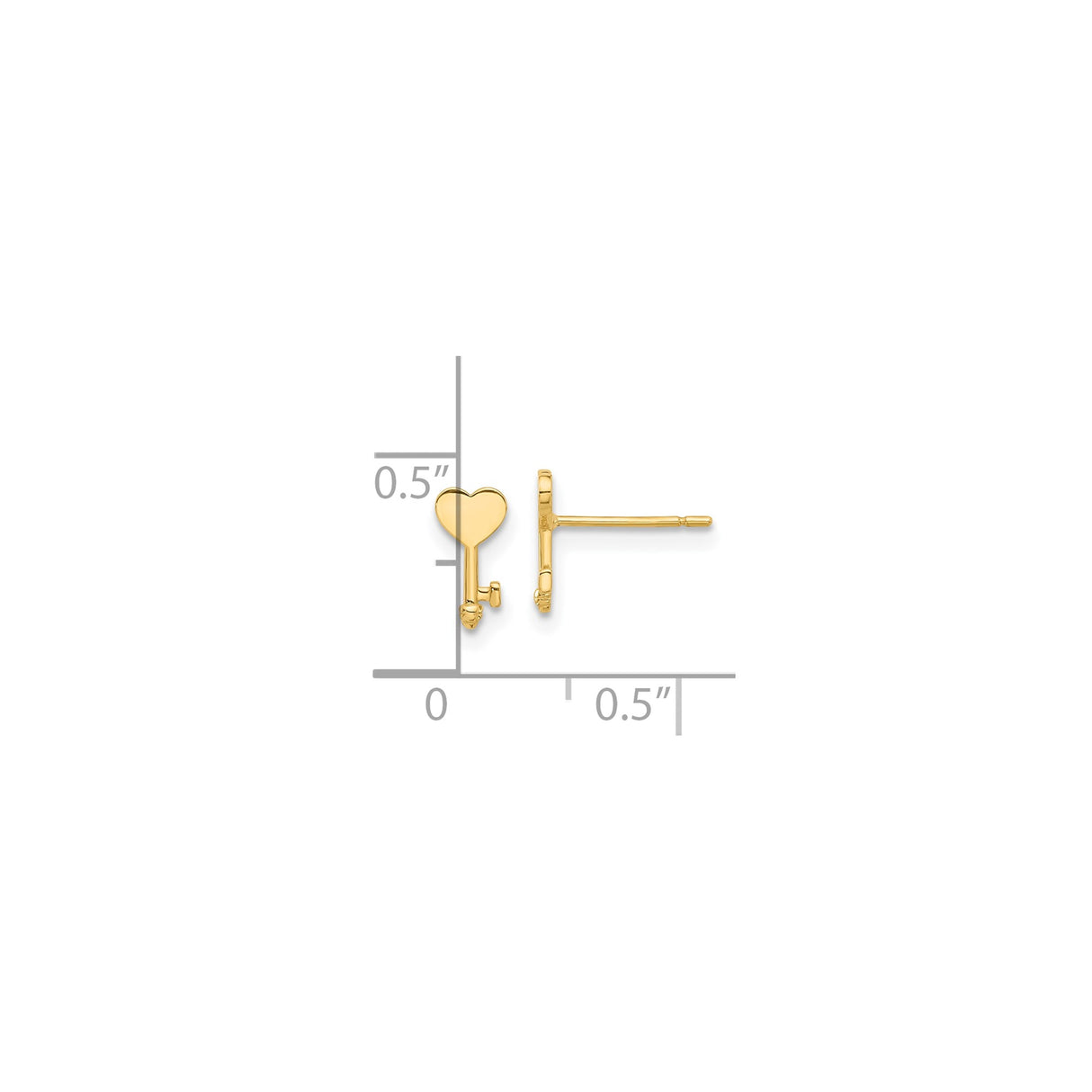 14k Yellow Gold Heart Key Stud Earrings, Romantic Minimalist Design for Women