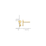14k Yellow Gold Heart Key Stud Earrings, Romantic Minimalist Design for Women