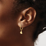 14k Yellow Gold Hoop Earrings with Dangling Heart Charms, Lightweight Dangle Style